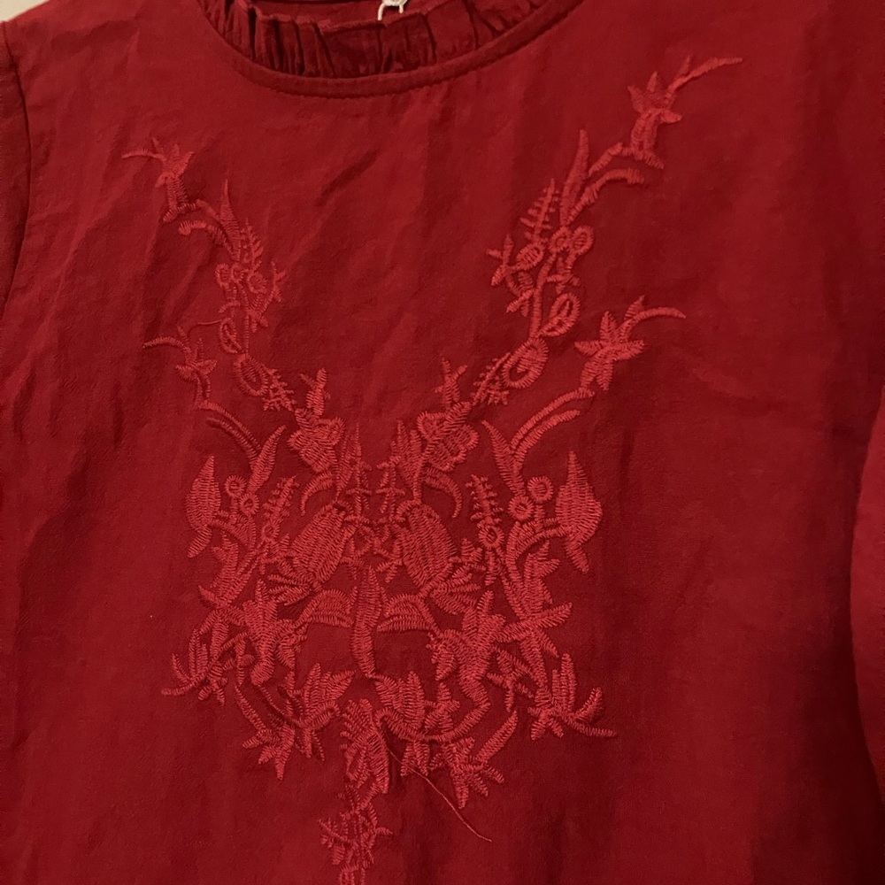 COPY - Red Embroidered Ruffle Neck Puff Sleeve - Picture 4 of 6